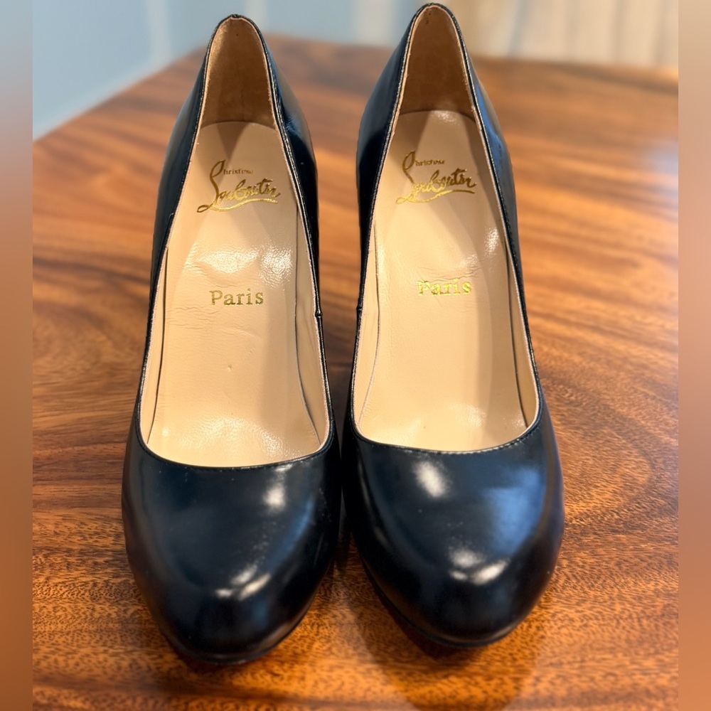 CHRISTIAN LOUBOUTIN Kid Simple 100 Black Kidskin Leather Pumps SZ39 / 8 1/2 4”H - Picture 13 of 13